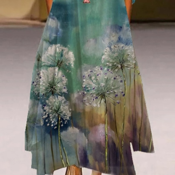 Maxi Dress A-Line Long Sleeve Crew Neck Button Design Top Size XXL Teal/Blue New - Picture 2 of 3